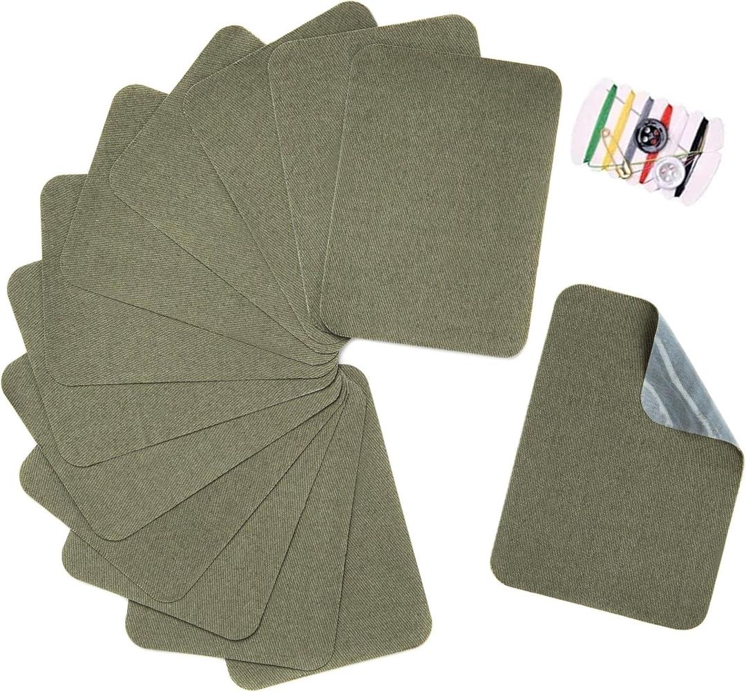 12PCS Iron-on Repair Patch, Cotton Repair Patch for Clothes Pants Mending and Decorating Size 3" by 4-1/4", Military Green