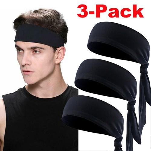 3-Pack Black Head Tie Hair Band Sports Headband Bandana Wrap Sweatband Men Women