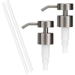 2 Pack 304 Stainless Steel Soap Dispenser Pump Replacement Flat Top Standard 28/400 Thread for Regular Mouth Bottles Lotion Soap Dispenser for Kitchen Bathroom (Brushed Nickel)