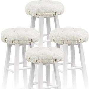 Marsui 4 Pieces Soft Stool Covers Round Bar Stool Cushions with Elastic Band Padded Seat Covers Nonslip Round Seat Cushions for Chairs Slipcovers (14.2 Inch, Beige)