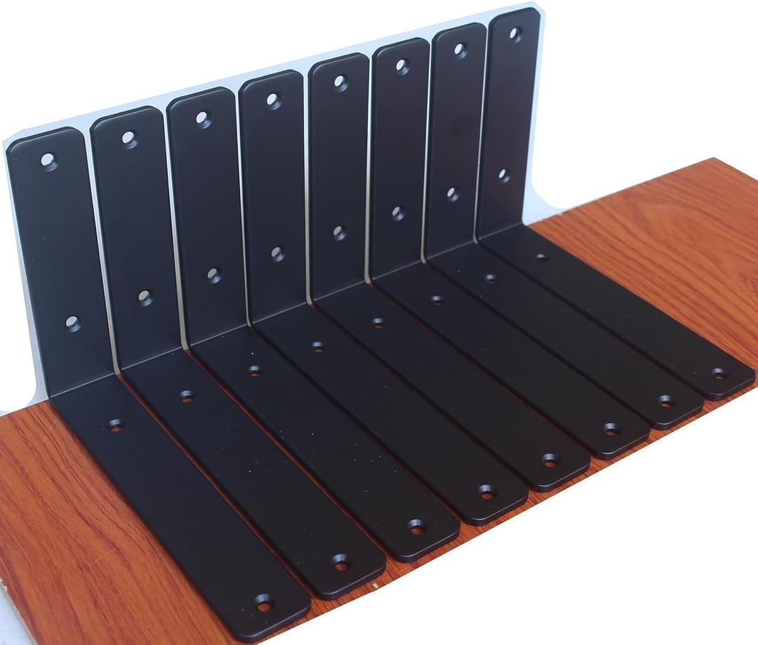 8 Pack - L 8" x H 6" x W1.5, 5mm Thick Black L Shelf Bracket, Iron Shelf Brackets, Metal Shelf Bracket, Industrial Shelf Bracket, Floating Shelf Bracket, Shelf Supports with Screws