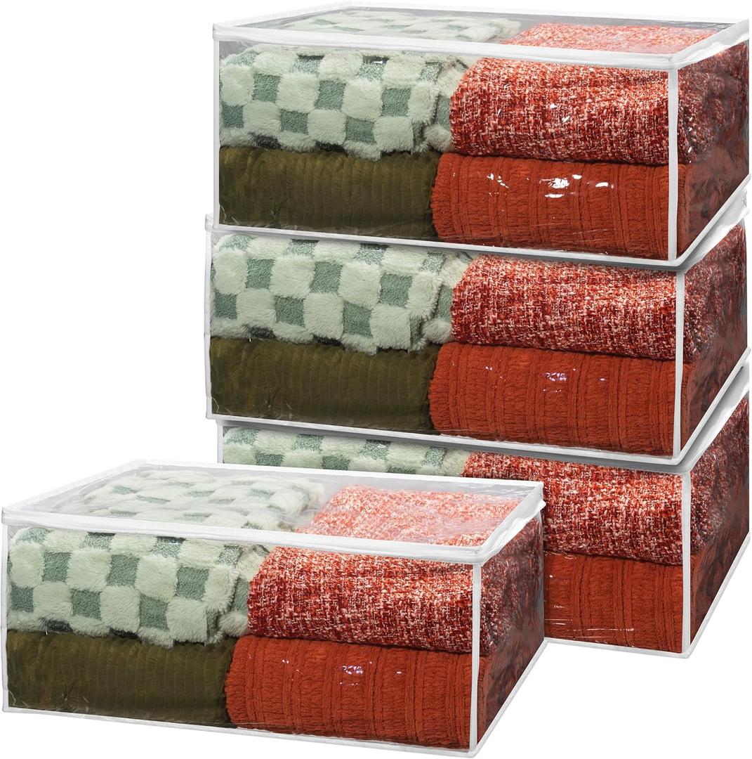 Handy Laundry Blanket Storage Bags - 90 L, Pack Of 4, Zippered Large Clear Plastic Storage Bag, Shield Your Quilt Blankets, Bedding & Clothes from Dust, Dirt & Moisture, Gliding Zipper for Easy Access