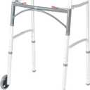 Drive Medical Two-Button Folding Walker With Wheels - Lightweight Rolling Mobility Support - Adjustable Height - Dual Push-Button Operation - 5 Inch Front Wheels - Durable Aluminum - Silver