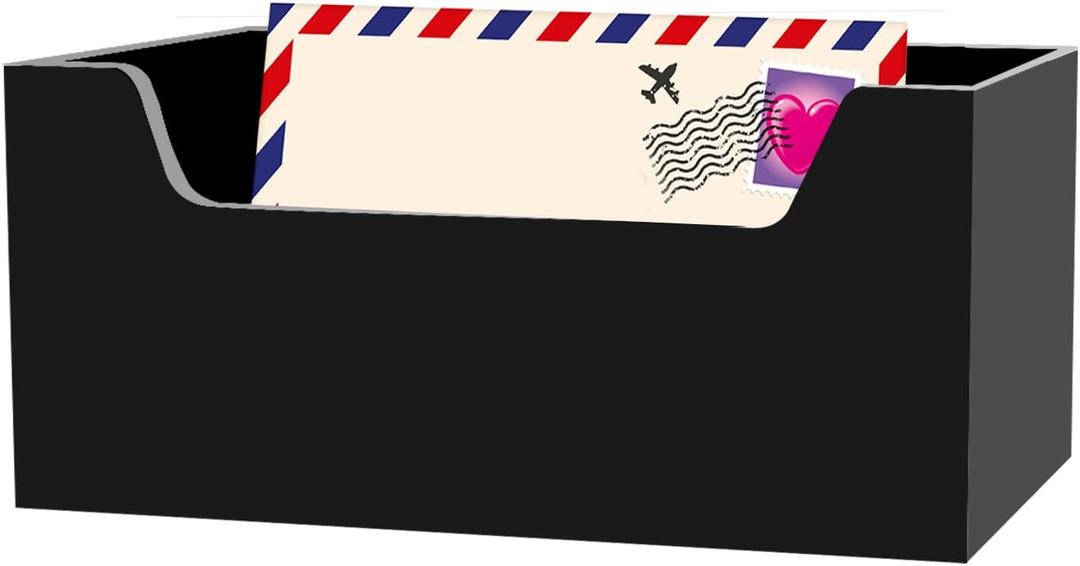 Mail Holder for Table, Acrylic Letter Holder Box for Desk or Wall Mount, Mail Organizer Countertop, Black