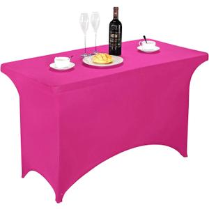 LZY Spandex Fitted Stretch Table Cover for 4ft or 6ft or 8ft Folding Table, Rectangular Cocktail Tablecloth, Perfect for Party or Banquet (Fuchsia)