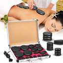 Hot Stones Massage Set 18 Pieces Basalt Hot Rocks Massage Rocks Kit Black Smooth Stones for Professional Home Spa Warming Relaxing Pain Relief(Temperature Constant)