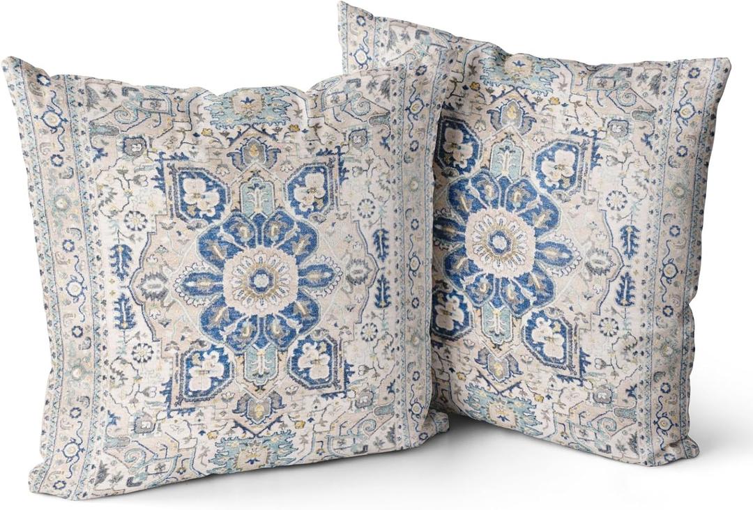 Snycler Grey Blue Boho Style Throw Pillow Cover Set of 2 Ethnic Design Pattern Short Plush Carpet Tribal Pattern Throw Pillow Case 18x18 inch Cushion Cover Home Office Decorative Square (18" x 18" (Pack of 2), Boho-15)
