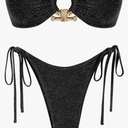 ZAFUL Metal Ring Bandeau Bikini Set Tie Side Bathing Suit High Cut 2 Piece Swimsuit Cutout Swimwear