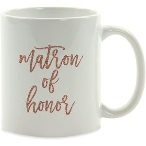 Andaz Press 11oz. Wedding Party Coffee Mug Gift, Rose Gold Faux Glitter, Matron of Honor, 1-Pack