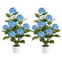 Datietiao 3FT Artificial Hydrangea Tree 2 Pack, Realistic Faux Hydrangea Plants in Pot with Blue Flowers, Lifelike Faux Greenery Home Indoor Outdoor Front Porch Garden or Wedding, Blue