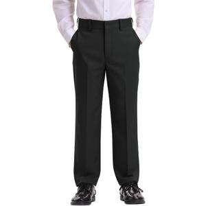 Dreammonkey 5T-20Years Boys Flat Front Dress Pants Uniform Pants Adjustable Waistband for Toddler to Youth with Pockets (Black, 5T）