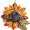 Sunflower Wreaths Welcome Sign for Front Door, 11.8 Inch 3D Wooden Sunflower Door Hanger Decor, Summer Rustic Wood Plaque Wall Hanging for Porch Indoor Outdoor Farmhouse Home Decorations