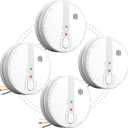 Smoke Detector, Hardwired Interconnected Smoke Detectors, Smoke Alarm with Replaceable 9V Battery, Interconnects Up to 12 Fire Alarms Smoke Detectors, Fire Alarm with Test/Silence Button 4 Packs