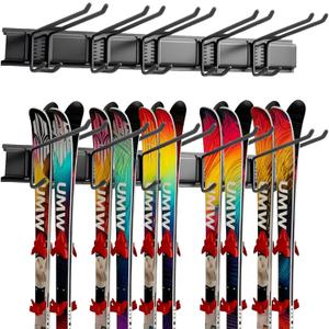 Ski Rack Wall Mount - Ski Holders for Wall Heavy Duty 10 Pairs of Snowboard Storage Indoor Holds Up to 300lbs for Garage Organization Home Shed