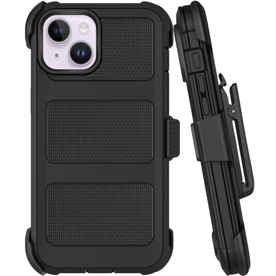 SOGCASE Belt Clip Holster Compatible with iPhone 14 Plus Defender Case with 360° Rotating Stand - Heavy Duty Protection Anti-Drop Shockproof, Black