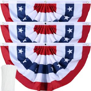 American Flag Bunting Patriotic Pleated Fan Flag USA Flags with Brass Grommets and Zip Ties for 4th of July Memorial Day Decoration Outdoor (3, 3x6 Feet)