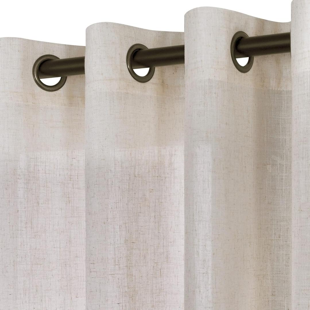 KOUFALL 92 Inch Curtains, Grommet Sheer Light Filtering Linen Curtains for Living Room Bedroom, 52x92 in Long, Tan Beige