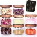 8 Pcs Spice Containers - 8.5oz Glass Spice Jars With Acacia Airtight Lid and Labels - Stackable Empty Round Spice Bottles for kitchen Seasoning, coffee bean, tea, suger, herbs