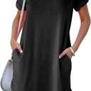 YEXIPO Women's Casual Summer Short Sleeve T Shirt Dress Nightgown Crew Neck Loose Solid Color Basic Dresses with Pockets, L