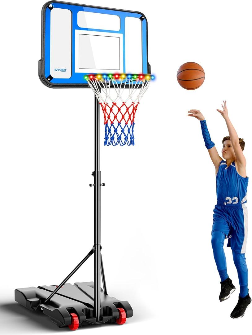 Basketball Hoop Outdoor & Indoor, 7FT Adjustable Portable Basketball Hoops & Goals with LED, PE Backboard for Driveway, Garage, Pool Court