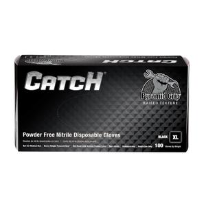 CATCH GL-NT107BKFX 9 mil Powder-Free Nitrile Gloves, ProWorks, Raised Pyramid Grip, Black, X-Large, Box of 100