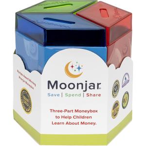 Classic MoonJar Award Winning SAVE SPEND SHARE Educational Tin Toy Bank with Passbook| Moneybox for Children 3+ Years | Teaches Responsible Money Management & Financial Skills