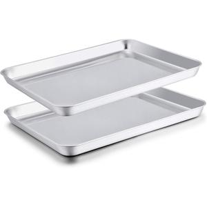 TeamFar Baking Sheet Set of 2, Baking Pans Tray Cookie Sheet Stainless Steel, Non Toxic & Healthy, Mirror Finish & Rust Free, Easy Clean & Dishwasher Safe