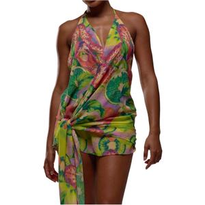 OYOANGLE Women's Floral Print Summer Sundress Sleeveless Tie Backless Wrap Halter Mini Dresses (Yellow), Size X-Small