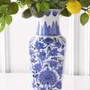 K&K Interiors Porcelain Blue and White Chinoiserie Square Vase, - 15299A