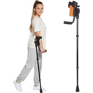 3-Angle Adjustable Forearm Crutches for Adults - Ergonomic Non-Slip Handles with EVA Elbow Support, Foldable Arm Crutches Forearm for Leg Injury, Surgery Recovery, Disabled (Single Unit) (Black)