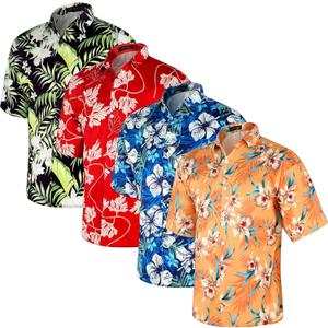 Jeyiour 4 Pcs Mens Hawaiian Shirts Unisex Summer Casual Short Sleeve Button Shirts Printed Tropical Vacation Clothing(Classic,XL)