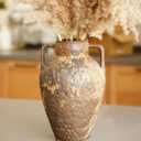Ceramic Rustic Vase for Home Decor - 9.8Inch Handmade Farmhouse Vases,Decorative Vase for Living Room,Centerpieces,Mantels - Vantage Brown