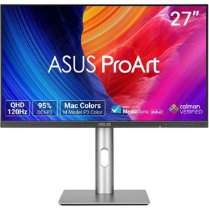 ASUS ProArt Display 27 1440P Professional Monitor (PA278QGV) IPS, QHD (2560 x 1440), 95% DCI-P3, Color Accurate, E<2, Calman Verified, 120Hz, HDR-10, Light Sync, Ergonomic 