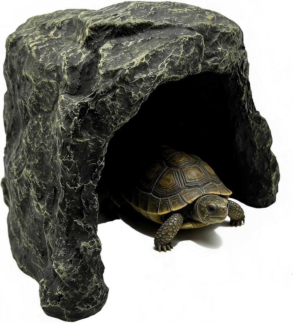 Reptile Rock Hide Cave Tortoise Hideout Basking Rock Habitat Accessories Leopard Gecko Hide for Amphibian Snakes Turtles Lizard Fish Bearded Dragon