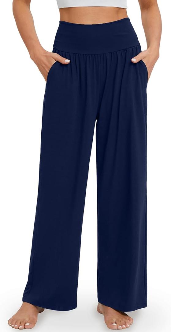 Gracyoga Wide Leg Yoga Pants for Women Casual Loose Cozy Sweatpants High Waisted Lounge Pajama Flowy Pants With Pockets (Small)