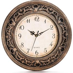 Plastic Silent Wall Clock, 13 Inch Vintage Large Wall Clocks, Battery Operated Round Bathroom Clock, Non-Ticking Decorative Retro Analog Clocks for Living Room, Office, Kitchen, School (12.9 Inch)