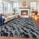 8x10 Large Area Rug for Living Room, Non Slip Soft Fluffy Shag Rug for Bedroom, Fuzzy Plush Indoor Floor Big Carpet for Kids Girls Boys Dorm Nursery Home Decor, Tie Dye Stripes Black Grey