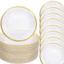 EI 13 Inch Gold Charger Plate,50pcs Clear Charger Plates with Gold Rim,Disposable Chargers Plate,Plastic Chargers Plates for Dinne Family Party and Wedding