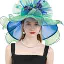 Women Derby Church Organza Flower Wedding Tea Party Fascinator Wide Brim Sun Hat