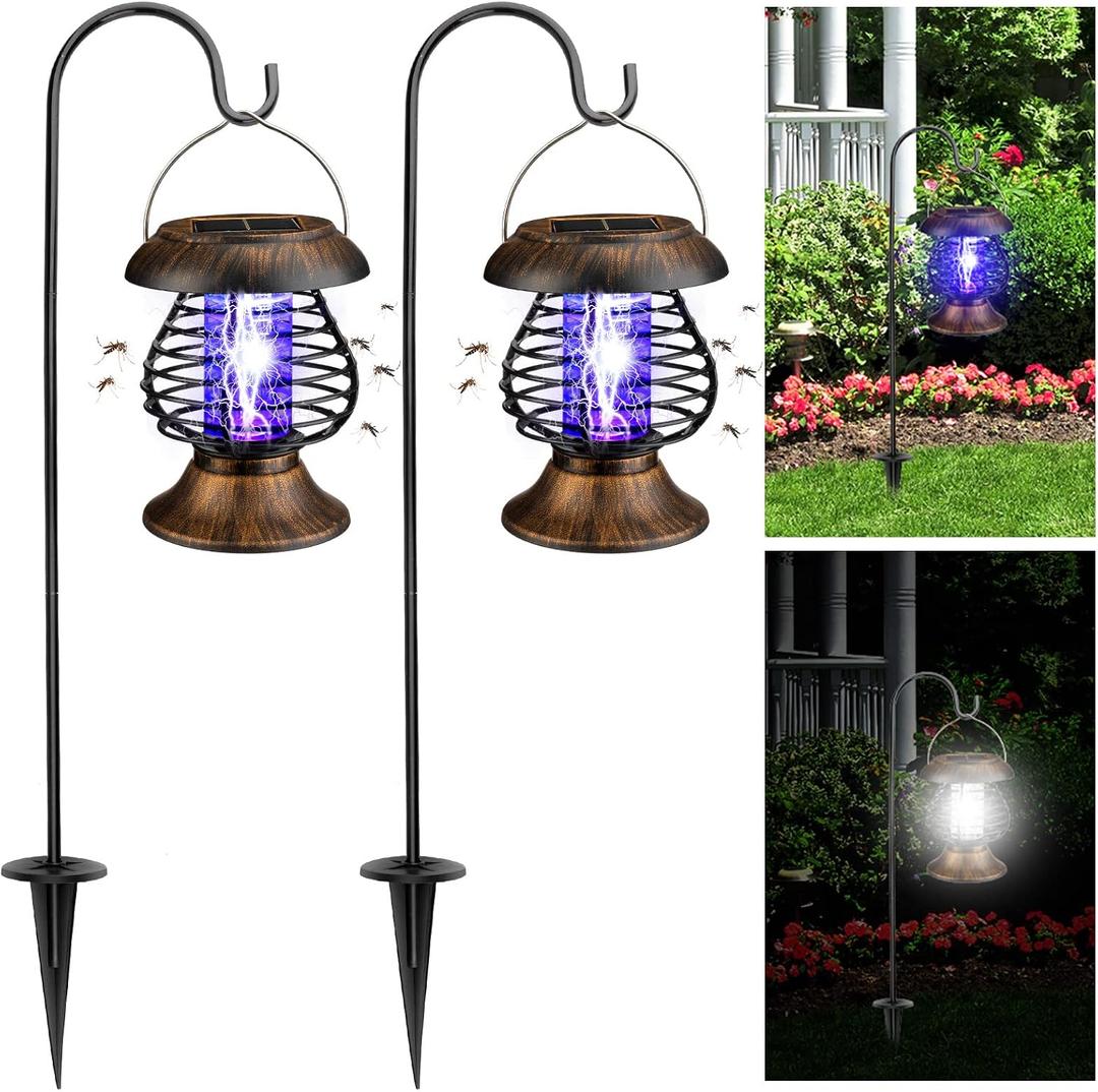 2 x Qualirey Solar Bug Zapper Outdoor Waterproof Mosquito Repellent Outdoor Solar Mosquito Zapper Plastic Ring Bug Lights Insect Mosquito Killer Lamp (Antique Bronze,2 Pcs)