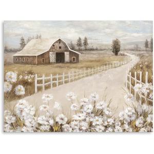ForJoy Barn Painting Barn and White Flowers Wall Decor Farmhouse Old Barn Wall Art Rustic Wall Decor Ready To Hang (24"x16"x1 Panel)