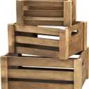 Lawei Set of 3 Wood Nesting Storage Crates with Handle, Rustic Farmhouse Decorative Wooden Crates Distressed Crates Storage Container for Display, Large Vintage Wood Decor Crates Wooden Baskets