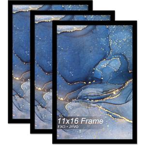 11x16 Picture Frame Set of 3, Black Frame for 11 x 16 Inch Picture Poster Photo, Light Weight and High Transparent 11 by 16 Frame for Wall - 3 Pack/Black/11 x16