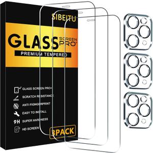 SIBEITU 3 Pack Screen Protector for iPhone 11 Pro Max with 3 Pack Tempered Glass Camera Lens Protector, 6.5 Inch HD Clear 9H Hardness Tempered Glass Film, Scratch Resistent, Easy Installation