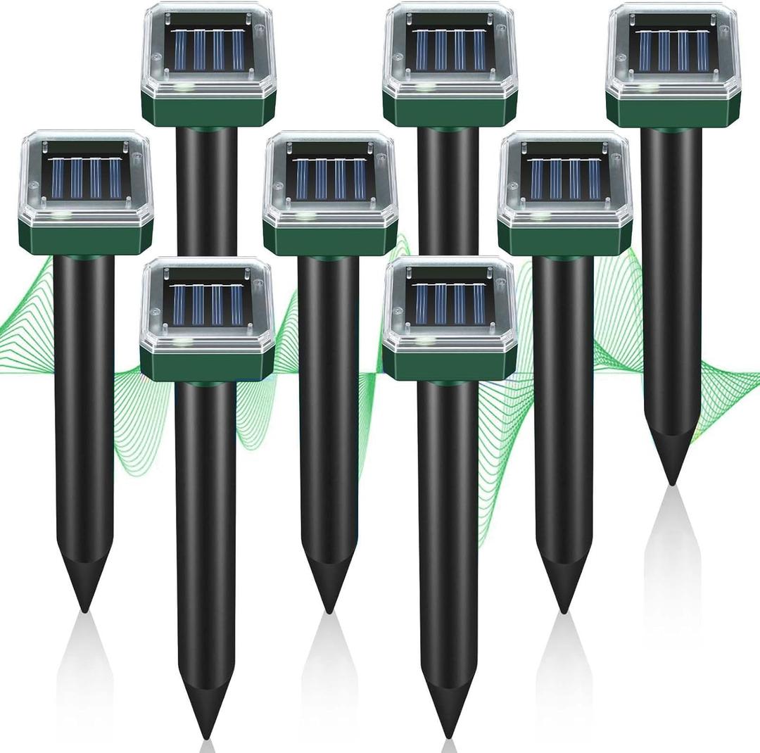 Mole Repellent Solar Powered, Ultrasonic Repeller, Waterproof Sonic Spikes Gopher Vole Groundhog Snake Chipmunk Mole Deterrent Get Rid of Moles in Your Yard (8pack)