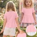 Toddler Girls Peplum Flowy Shirts | Baby Top, Kid, Short Sleeve, Square Neck, Babydoll, Tunic, Ruffle Hem, 18M-5T, Summer, Casual, Preschool, Kindergarten, Play
