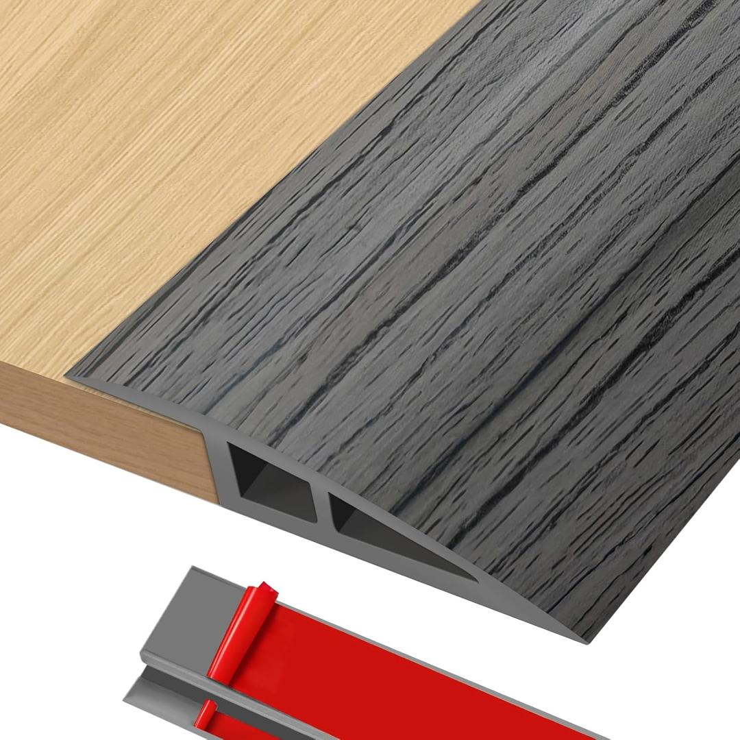Floor-Transition-Strip Self Adhesive 36 inch, Door Thresholds Ramps for Doorways, Edge-Reducer Vinyl-Transition-Strip for Door/Floor (Dark Gray Wood Grain, 0.4'' (H))