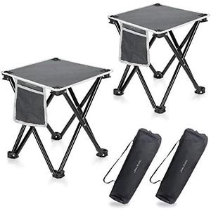 Zaboro Triple Tree 2 Pack Folding Camping Stool, 13.8 Inch Small Portable Lightweight Stool with Side Pocket, Foot Stool with Carry Bag for Hiking, Fishing and Beach, Hold up to 400lbs, Grey