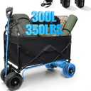 Electric Camping Wagon 350LBS Capacity, 300L Large Foldable Utility Cart with Dual Batteries, All Terrain Off-Road Motorized Hauler for Beach Camping Outdoor Travel Black