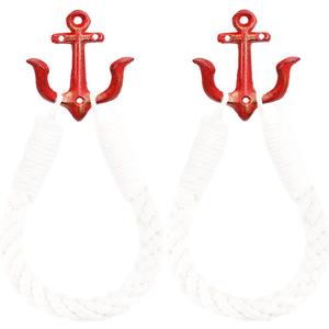 2Pcs White Nautical Rope Toilet Paper Holder Wall-Mounted Towel Ring Nautical Toilet Paper Holder with Metal Hooks Coastal Towel Rack Natural Antique Rope(Red+Red)